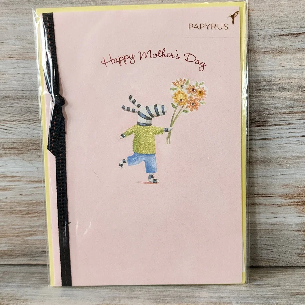Papyrus Happy Mothers Day Card Zebra with Flowers Glitter Gems 12000111